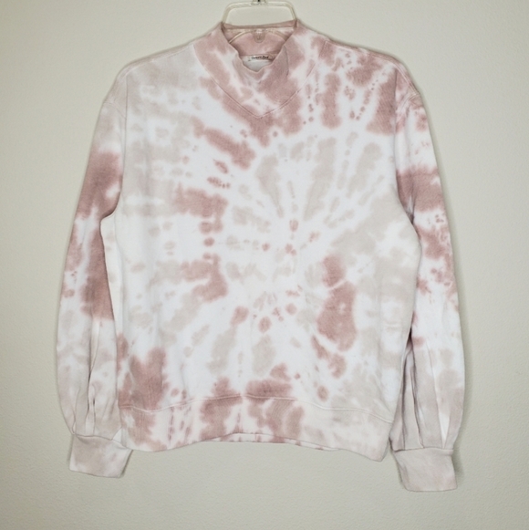 A&F Pink & White Tie Dye Print Mock Neck Turtleneck Balloon Sleeve Sweatshirt - Picture 3 of 9